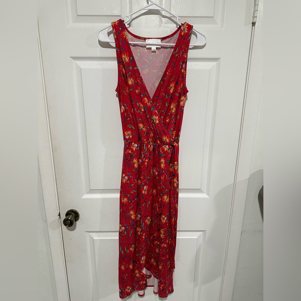 French Grey Red Floral Maxi Dress